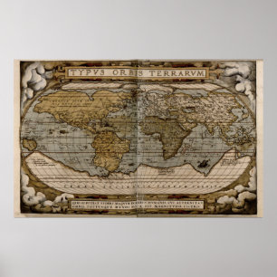Poster Carte 1570 du monde
