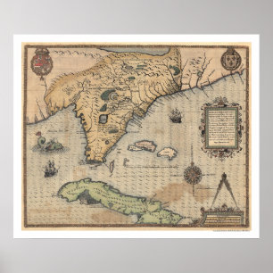 Poster Carte 1591 du Cuba et de la Floride