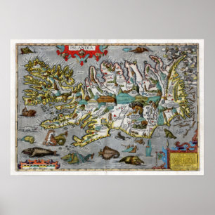 Poster Carte 1595 de l'Islande