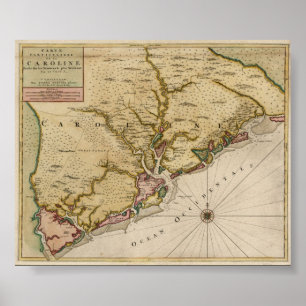 Poster Carte 1696 de la Caroline