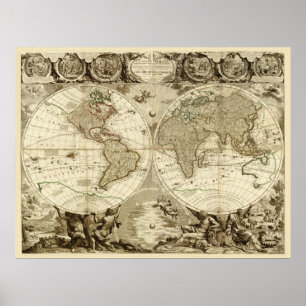 Poster Carte 1708 du monde par Jean Baptiste Nolin