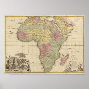 Poster Carte 1725 de l'Afrique de cru