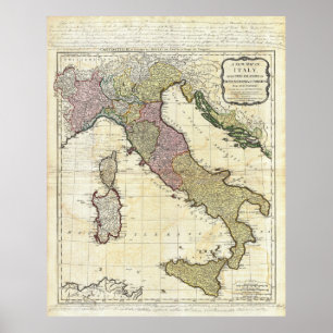 Poster Carte 1794 de D'Anville Italie de Bourguignon de