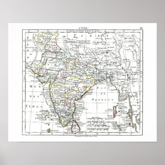 Poster Carte 1806 - L'Inde (Devant)