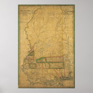 Poster Carte 1820 du Mississippi