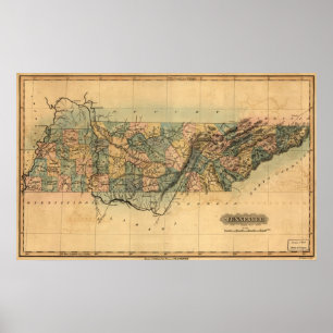 Poster Carte 1826 du Tennessee