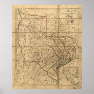 Poster Carte 1841 de la République du Texas