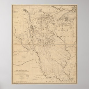 Poster Carte 1843 du fleuve Mississippi