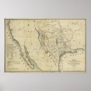 Poster Carte 1844 du Texas et les pays limitrophes