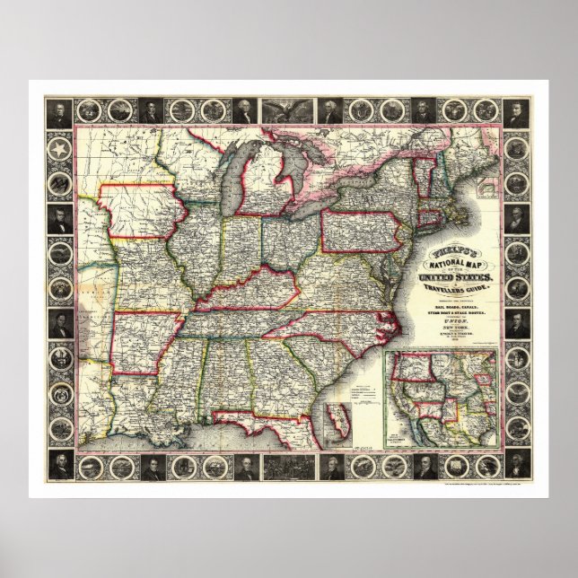 Poster Carte 1852 des États-Unis de Phelps (Devant)
