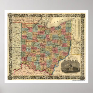 Poster Carte 1854 de chemin de fer de l'Ohio