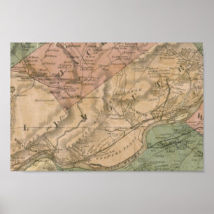 Poster Carte 1864, comté de Luzerne, Pennsylvanie