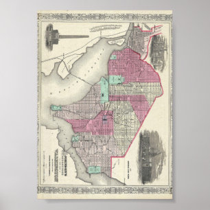 Poster Carte 1866 de Johnson de DC de Washington