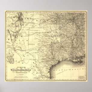 Poster Carte 1867 de chemin de fer de central de Houston