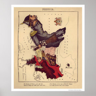 Poster Carte 1868 de caricature de la Prusse