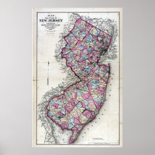 Poster Carte 1872 de New Jersey
