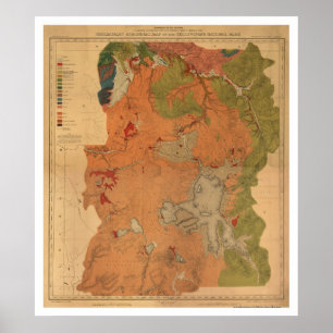 Poster Carte 1878 de parc de Yellowstone