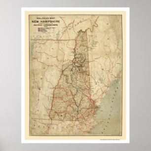 Poster Carte 1894 de chemin de fer du New Hampshire