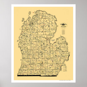 Poster Carte 1897 de chemin de fer du Michigan