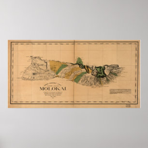 Poster Carte 1897 de Molokai - île hawaïenne