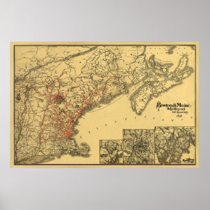 Poster Carte 1898 de chemin de fer de Boston et du Maine
