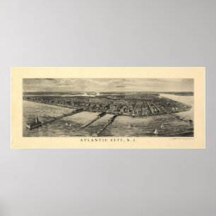 Poster Carte 1905 panoramique de vue d'oeil d'oiseaux