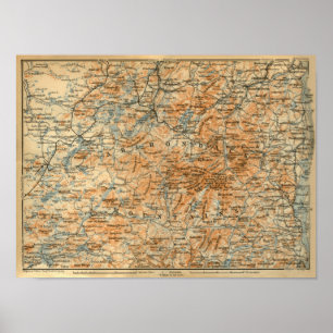 Poster Carte 1909 d'Adirondacks du guide du voyage du
