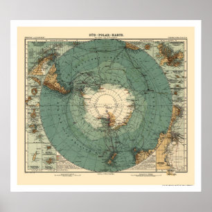 Poster Carte 1912 de l'Antarctique
