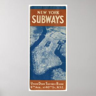 POSTER CARTE 1940 DE SOUTERRAIN DE NEW YORK