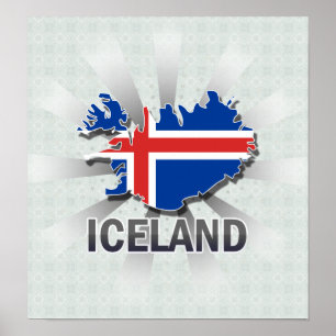 Poster Carte 2,0 de drapeau de l'Islande