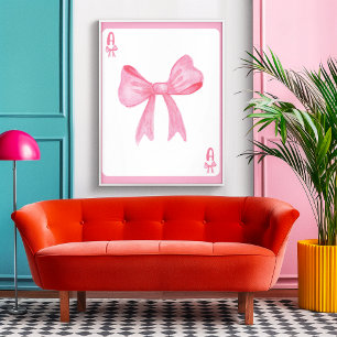 Poster Carte à jouer esthétique Coquette à ruban rose