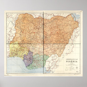 Poster Carte administrative du Nigéria (1965)