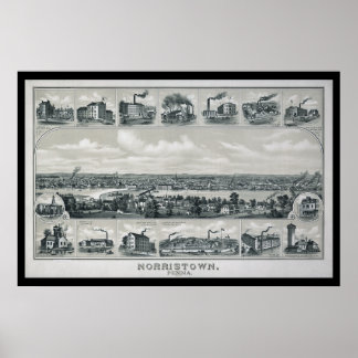 Poster Carte aérienne 1881 Norristown PA Pennsylvania Pos