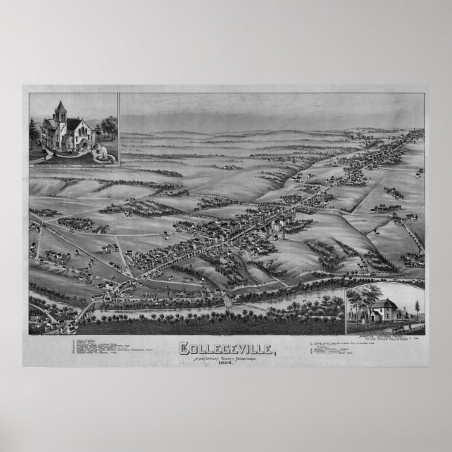 Poster Carte aérienne 1894 Collegeville PA Pennsylvanie (Devant)