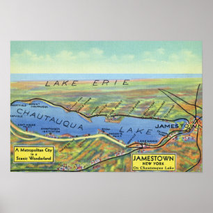 Poster Carte aérienne du lac et des villes environnantes