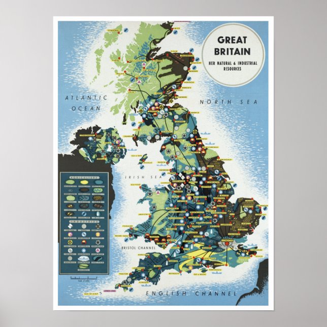 Poster Carte agricole d'Angleterre ~ Vintage voyage (Devant)