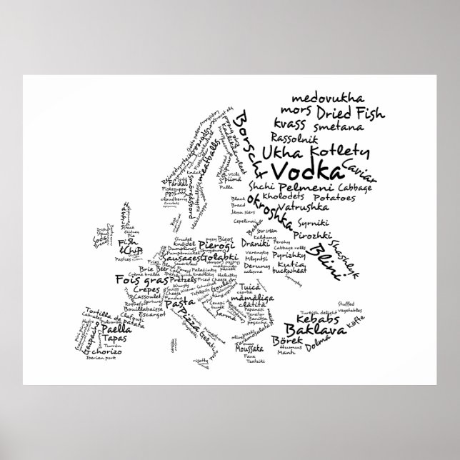 Poster Carte alimentaire de l'Europe (grande) (Devant)