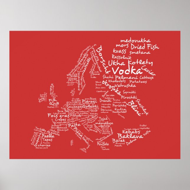 Poster Carte alimentaire de l'Europe (Rouge) (Devant)