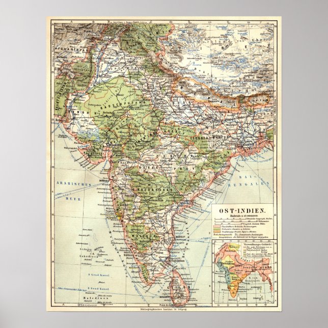 Poster Carte allemande de l'Inde (Devant)