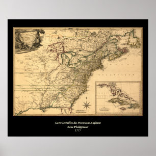 Poster Carte américaine de colonies du cru 1777 par Pheli