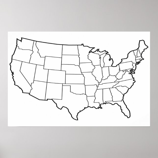 Poster Carte américaine - Plan blanc États-Unis (Devant)