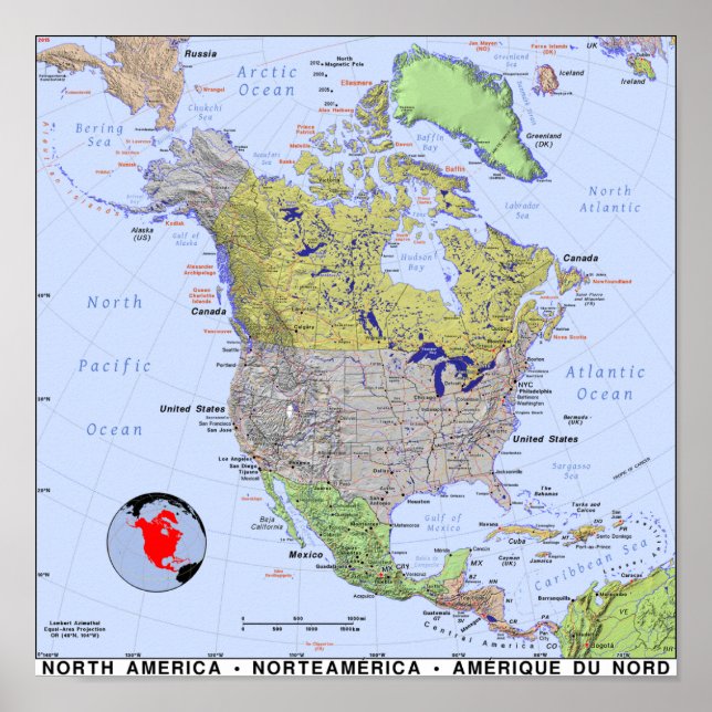 Poster Carte Amérique du Nord (Devant)