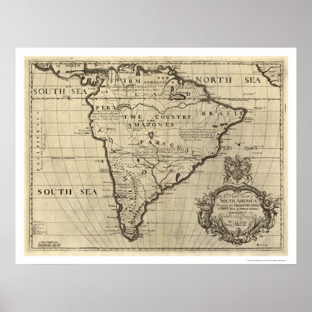 Poster Carte Amérique du Sud 1700 (Devant)