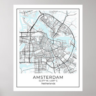 Poster Carte Amsterdam Imprimer - Amsterdam Carte Noir &