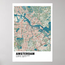 Poster Carte Amsterdam - Style Carte Vintage
