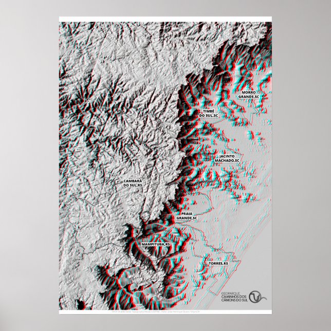 Poster Carte Anaglyph - Géoparc utiliser des lunettes 3D (Devant)