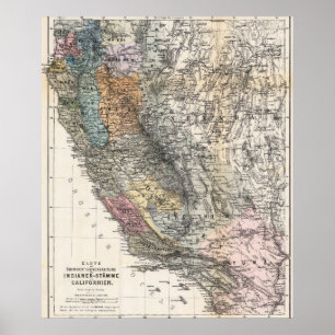 Poster Carte ancienne allemande de Californie 1879 Affich