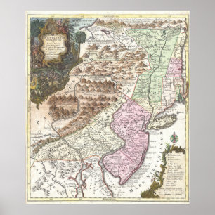 Poster Carte ancienne de la Nouvelle-Angleterre et des Ét