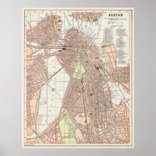 Poster Carte ancienne de la ville de Boston 1893
