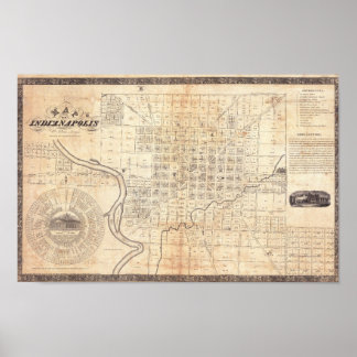 Poster Carte ancienne de la ville d'Indianapolis 1836